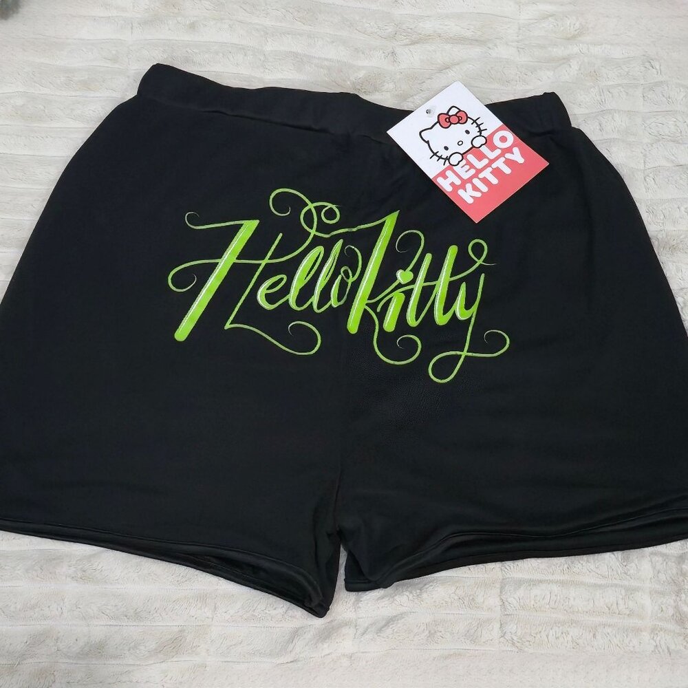 Sanrio Hello Kitty ✦ Black Neon Green Mesh Set ✦ Ruched Tank & Shorts L/M NWT - Picture 5 of 10